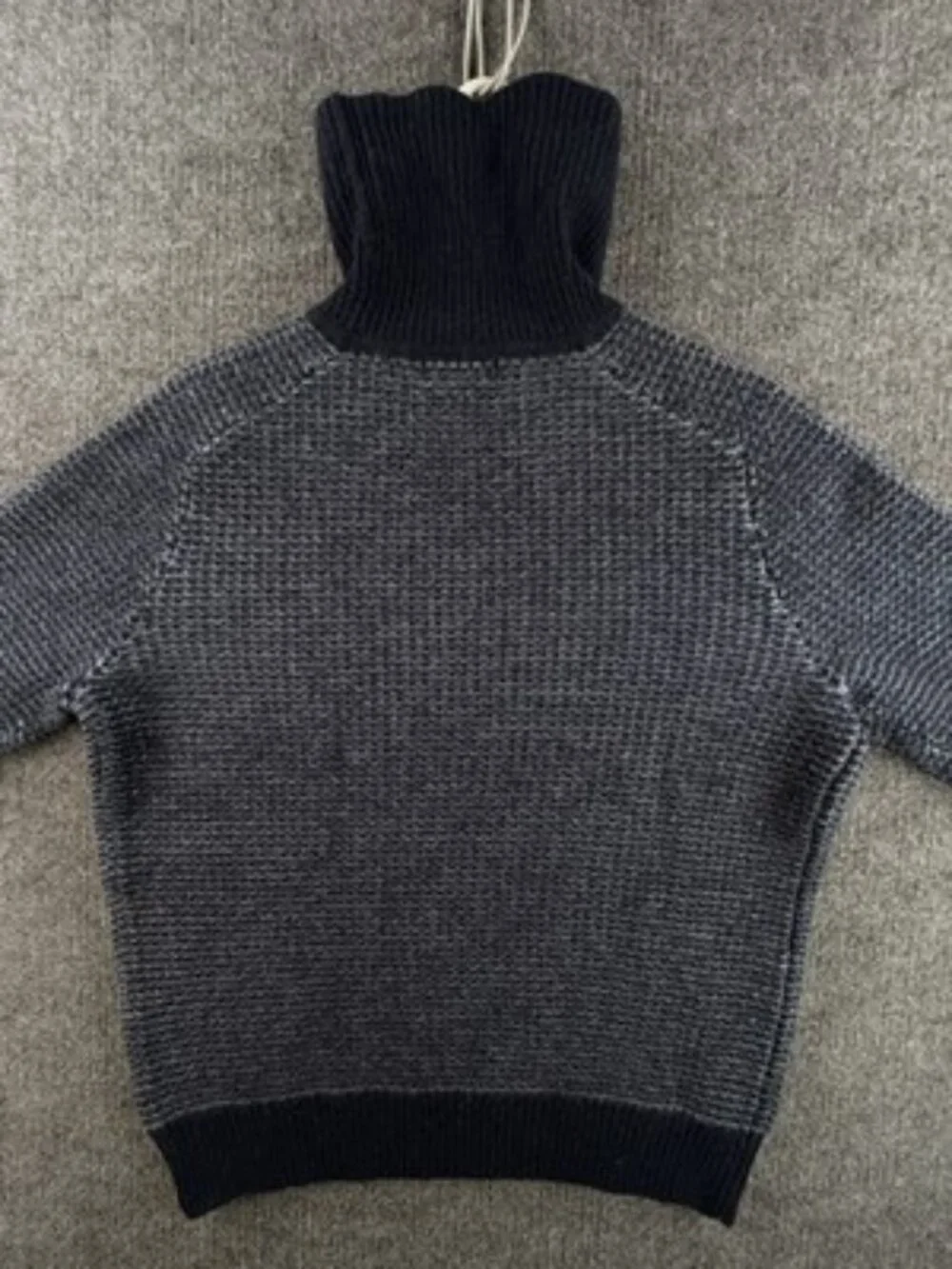 Fred Perry Thick Waffle Knit Turtleneck Sweater Large Logo Blue Wool Pullover